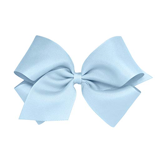 Wee Ones Girls' Classic Grosgrain Hair Bows with Plain Wrap Center, No-Slip Hair Clip, Handmade, Millennium Blue, King