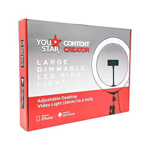 You Star Studio Large 26cm/10 Dimmable LED Ring Light w/ phone holder, 3 Settings and 1.1m tripod