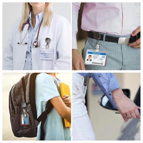 Image of ID Badge Reel Holder with Clip & Keyring, Heavy Duty Retractable Keychain | With Belt Clip & Key Ring, Fits ID Name Card Holder; Lightweight Portable, Great for Daily Commute & Outdoor Carry
