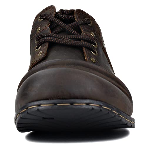 Image of OSSTONE Moto Boots for Men Fashion lace-up Leather Chukka Boots Casual Shoes OS-6015-1-RED-BROWN-R