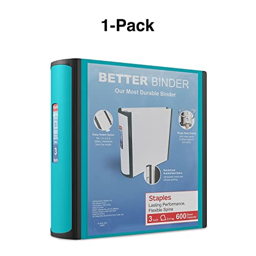 Staples 3 Inch Betterview Binder With D-Rings (Teal) #TOP6