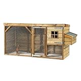 Hühnerstall aus FSC-imprägniertem Kiefernholz - Hühnerstall mit wasserdichtem Schrägdach und zusätzliches Legenest - Abmessungen: L: 273 x B: 95 x H: 124 cm - Wartungsfreies Hühnerhaus