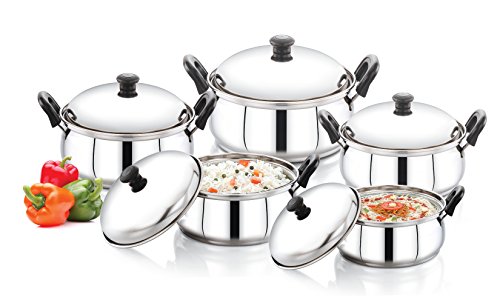 Image of Pigeon-Kitchen Star 5 Pcs Stainless Steel Cook and Serve Set with Lids|Mirror Finish Hot Pot Serving Bowls|Multipurpose Cookware for Kitchen, Dining & Storage|Durable Food Grade Steel Casserole Set