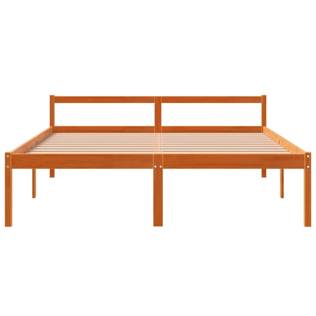 Massivholz Kiefer Seniorengerecht 44 cm Einstiegshöhe 160 x 200 cm Braun | Seniorenbett Massivholz Kiefer Wachsbraun 160x200 cm Bettgestell mit Komfortkopfteil Hohe Einstiegshoehe Stauraum