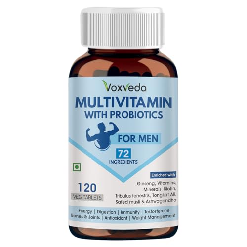 Image of Voxveda's Multivitamin for Men with Probiotics - 72 Ingredients | Multivitamin Tablet with Ginseng, Vitamin, Minirals, Aswagandha, Biotin (120 Veg Tablets)