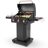 Kenmore 3-Burner Gas Grill | Foldable Side Tables, Cast Iron Cooking Grates, Warming Rack, Hooks for BBQ Grilling Tools, Propane Gas Barbecue Grill, 30,000 BTUs, Black with Copper Accent