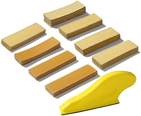 80 PCS Micro Detail Sander Paper Set, 3.5”x 1” Mini Hand Sanding Block, Hook and Loop Sandpaper Strips 60 to 600 Grit, Finger Sanding Tool for Wood Crafts, Small DIY Crafts Projects and Tight Spaces