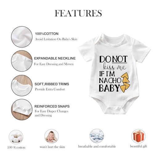 Nacho Do Not Kiss Me Baby Boy Girl Onesie Funny Unisex Infant Bodysuit Cute Romper Clothes 0-12 months (2-Pack)2