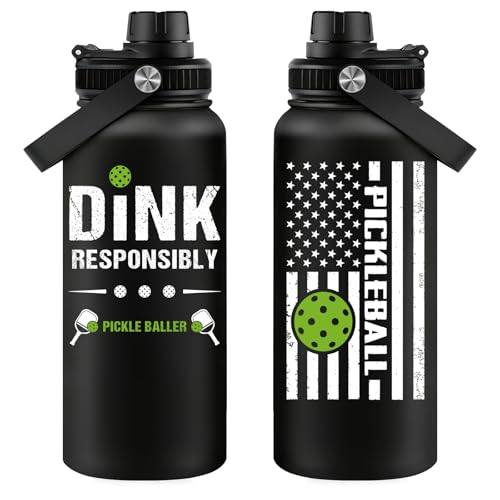 Fufandi Pickleball Gifts - Pickle Ball Dink Responsibly - Christmas Birthday Gifts for Men Women Pickleball Lovers Player Coach - Pickle Ball Water Bottle 32oz