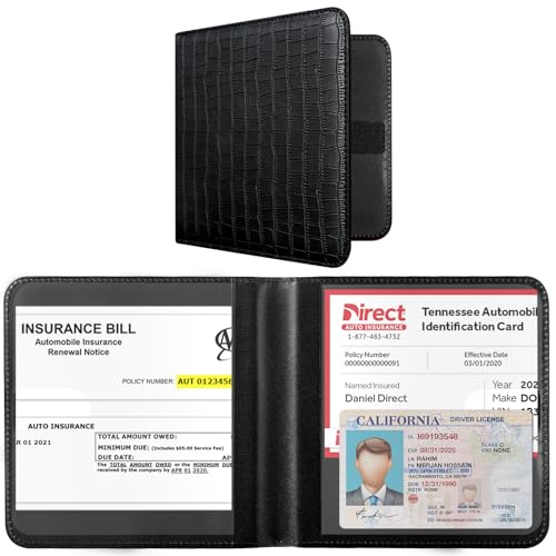 Image of CoBak Car Registration and Insurance Holder - Vehicle Glove Box Car Organizer, Auto Truck Comparment Accessories Case for Essential Document, Driver License, Cards (Croco Black)