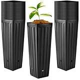 Nuenen 100 Pcs Tall Tree Pot Plastic Deep Plant Nursery Pots Black Seedling Treepots Flower Plant Container Starting Pots with Drainage Holes for Indoor Outdoor Gardening (11.8' H X 3.9' W)