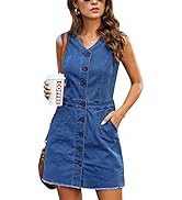 LookbookStore Women Sleeveless V Neck Button Down Frayed Hem Short Denim Dress