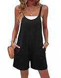 Ekouaer Rompers for Women Casual Loose Sleeveless Overalls Shorts Knit Jumpsuits 2026 Summer Vacation Beach Outfits with Pockets Black 2XL