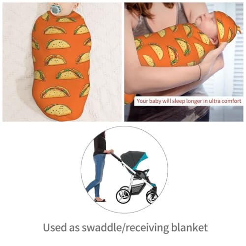 Image of Cartoon Tacos Newborn Swaddle Blankets Hat Sets Soft Baby Receiving Blanket Swaddle Sack for Baby Shower Infant Boy Girl Gift