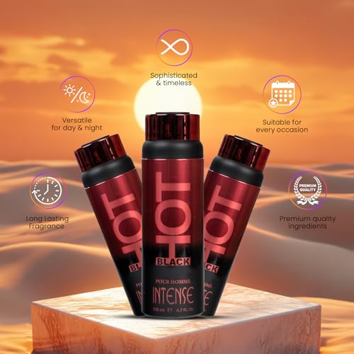Image of BERNARD DIMITRI HOT BLACK INTENSE Deodorant for Men - 200 ML Each| Pack of 2| BoldFragrance with Spicy Cardamom | Long-Lasting Freshness Smell | Deo Idle Gift For Brother, Friend and Loved Once