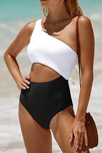 Image of Women's One Piece Swimsuit- One Shoulder Bathing Suit Cutout Tummy Control Swimwear