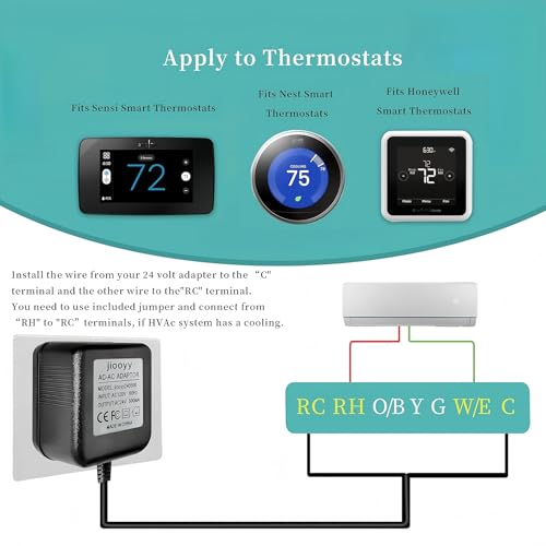 jiooyy 24 Volt Doorbell Power Adapter - 16.4ft Long C Wire Adapter, Doorbell Transformer Fits Ring, Nest Hello, Wyze, Eufy Video Doorbells and Sensi,Nest,Honeywell Thermostat(Black)