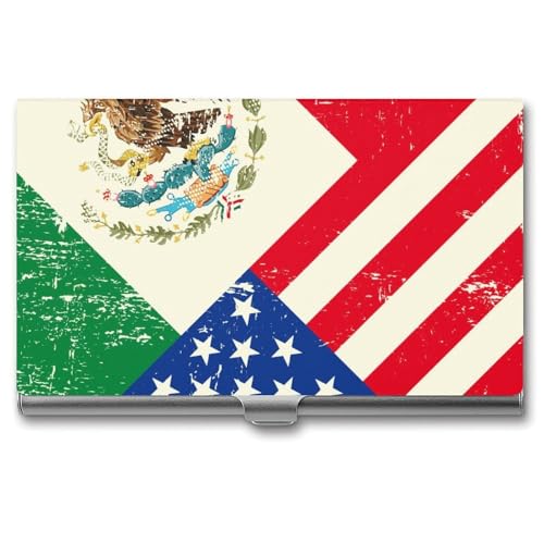 U.S.A Mexico Flag Business Card Holder Slim Credit Case Pocket Name Case Wallet for Men Women