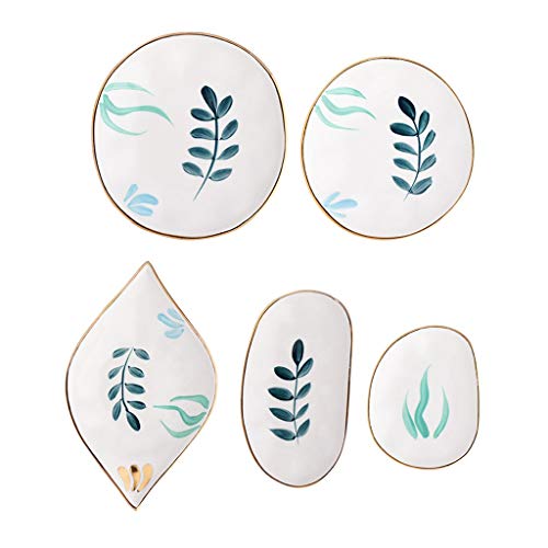 Plato De Cerámica Creativo Pintado A Mano con Borde Dorado, Juego De Vajilla Multiusos De 5 Piezas, Patrón De Plantas Frescas Nórdicas, Apto para Horno Microondas (White) Plato De Cerámica Creativo Pintado A Mano con Borde Dorado, Juego De Vajilla Multiusos De 5 Piezas, Patrón De Plantas Frescas Nórdicas, Apto para Horno Microondas (White)