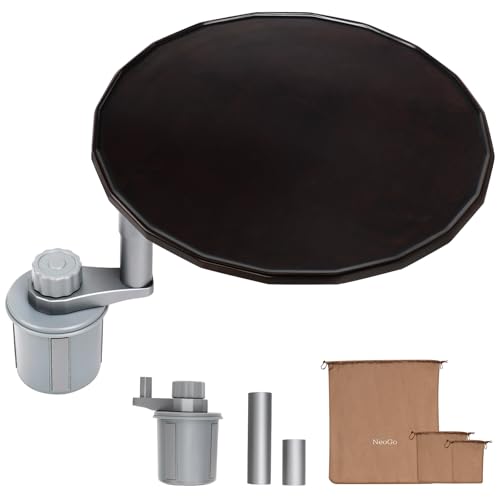 NEOGO 車載テーブル 360度回転 カップホルダー固定 天然木(バーチ材)×高強度アルミ製 耐荷重5kg 車内テレワーク 食事 休憩 2段階高さ調節 運転席 助手席 後部座席 汎用 収納袋付 (ウォールナット)