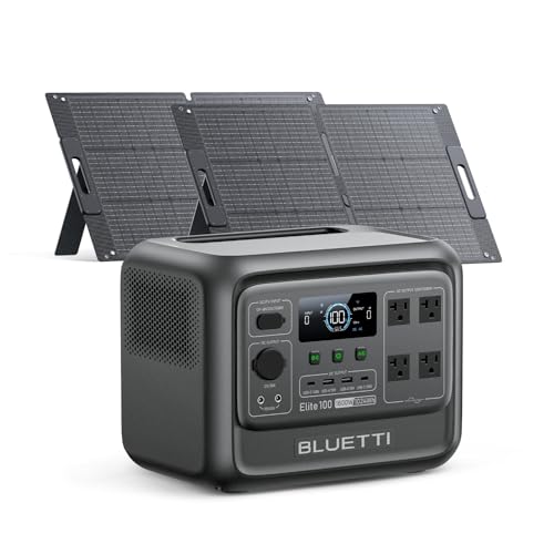 BLUETTI Solar Generator Elite 100 V2 with 2×100W Solar Panels Included, 1024Wh Portable Power...