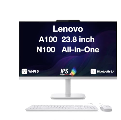 Image of Lenovo A100 Everyday Value All-in-One 23.8 inch IPS FHD Display (Intel N100, 16GB DDR5, 256GB PCIe SSD, Intel UHD, WiFi 6, Webcam, Bluetooth 5.4, Win 11 Home) w /DKZ USB Port Expander