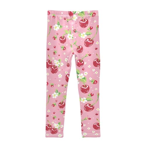 Cherries Flower Pink Girls Leggings Soft Stretch Workout Yoga Dance Pants for Kids Casual Tights2