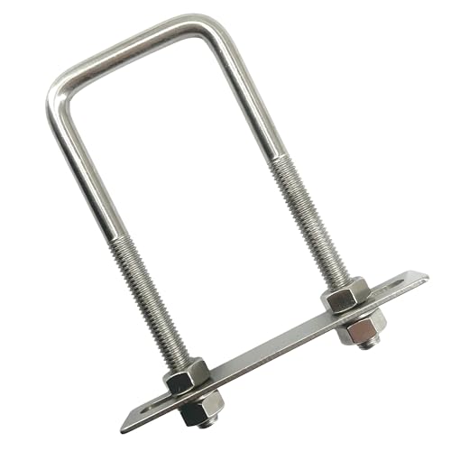 Image of Square U Bolts 304 Stainless Steel U-Bolts 3.1 inch Wide 7.9 inch Length (M10x80x200mm) U Clamps Bolt with Frame Plate, Washers and Nuts (2 Pack)
