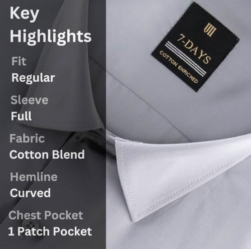 Image of 7-DAYS Men's Premium Formal Shirt - Cotton Rich, Regular Fit, Full Sleeve, with Pocket, Durable & Easy Care - Perfect for Office & Everyday Wear