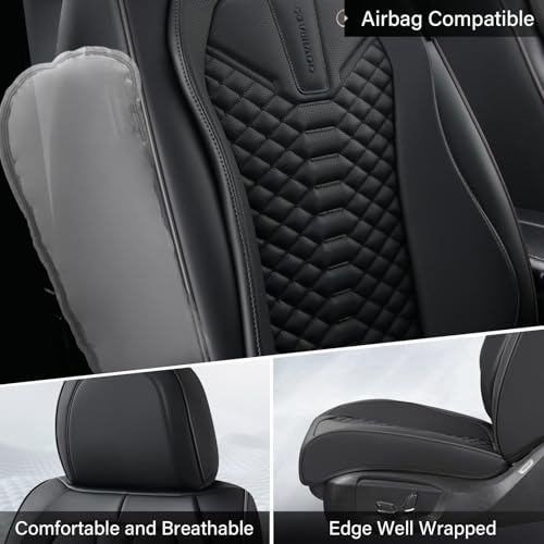 Image of Coverado Leather Seat Covers, Car Seat Covers Full Set, Black Seat Covers for Cars, Car Seat Protector Waterproof, Car Seat Covers Front Seats and Back Universal Fit for Most Cars