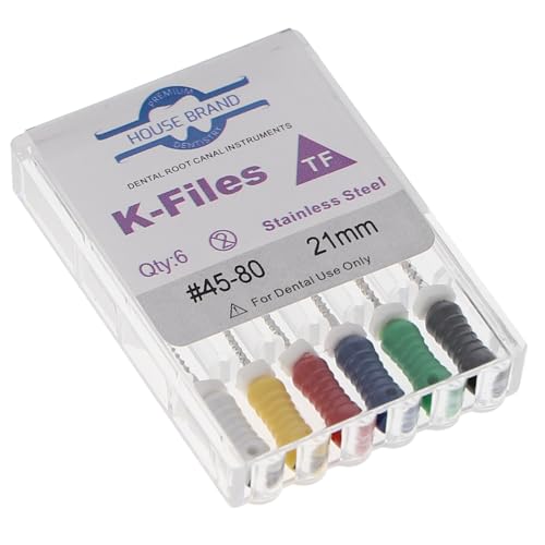House Brand Dentistry 400210 HSB K-Files Flex-Type 21mm #45-80 Assorted Stainless Steel 6/Pk
