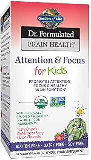Garden of Life Dr. Formulated Attention and Focus for Kids, Supplement Promotes Healthy Brain Function, Concentration with Organic Wild Blueberry, Pine Bark, Vitamin C, D and Probiotics, 60 Count