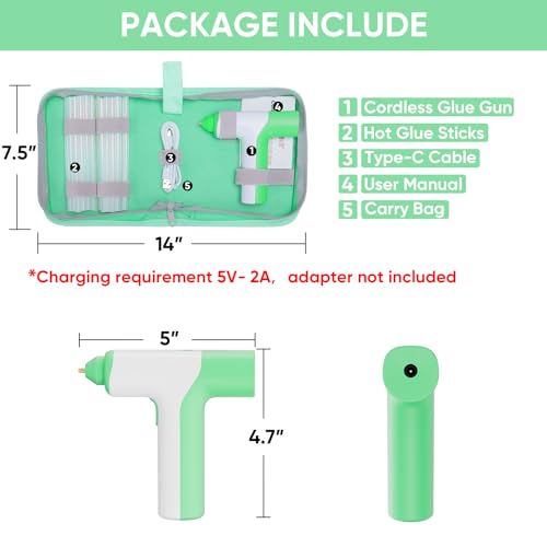 Image of ROMECH Cordless Hot Glue Gun, Auto Dispensing Craft Glue Gun with 30 Pcs Glue Sticks, 3Ah Type-C Rechargeable Glue Gun Kit with Storage Case (Light Green)