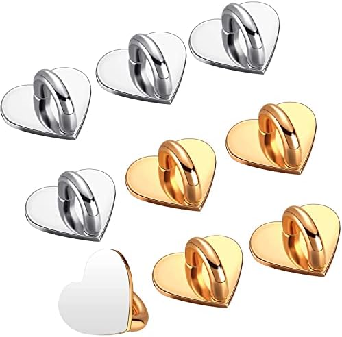 Moxweyeni 8 Pcs Cell Phone Finger Ring Adhesive Metal Phone Finger Grip Loop Stand Heart Grip Holder Phone Charm Hook for DIY Hanging Supplies (Gold, Silver)