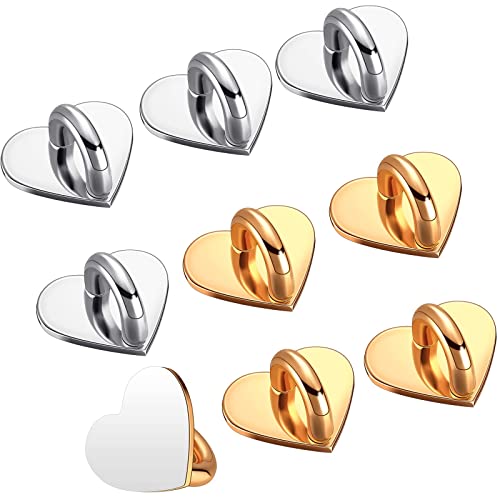 Moxweyeni 8 Pcs Cell Phone Finger Ring Adhesive Metal Phone Finger Grip Loop Stand Heart Grip Holder Phone Charm Hook For Diy Hanging Supplies (Gold, Silver) #TOP15
