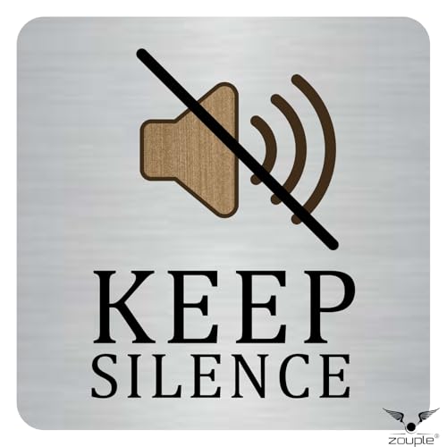 Image of Keep Silence Sign, 6x6 Inch, Durable Steel, Self-Adhesive