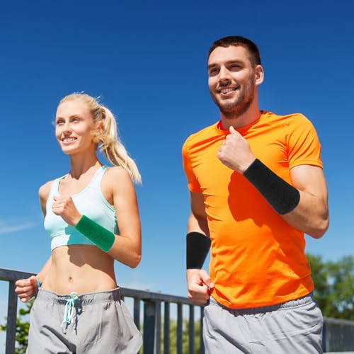 Image of 6 Inch Wrist Sweatbands Tennis Wrist Bands Absorbent Sweat Band for Men and Women Sport Long Wrist Bands, Breathable Cotton Athletic Sweatbands for Basketball, Workout, Running (4 Pack)