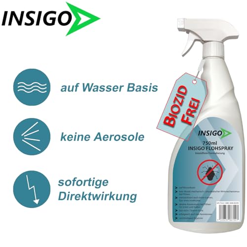 NEU Biozidfreies Flohmittel für Hund 500ml – Flohabwehr – Effektives Mittel für Flöhe im Haus – Flee Spray & Flohspray für Katzen – Floh Abwehr-Lösung von INSIGO