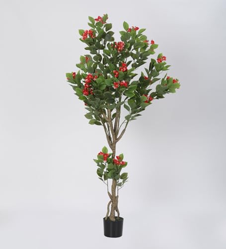 Image of Artificial Bougainvillea Tree, Large Nordic Simulation Plant Floor for Home Garden Outdoor Indoor Decoration (with Pot, 180 cm Tall, Red) (Red)