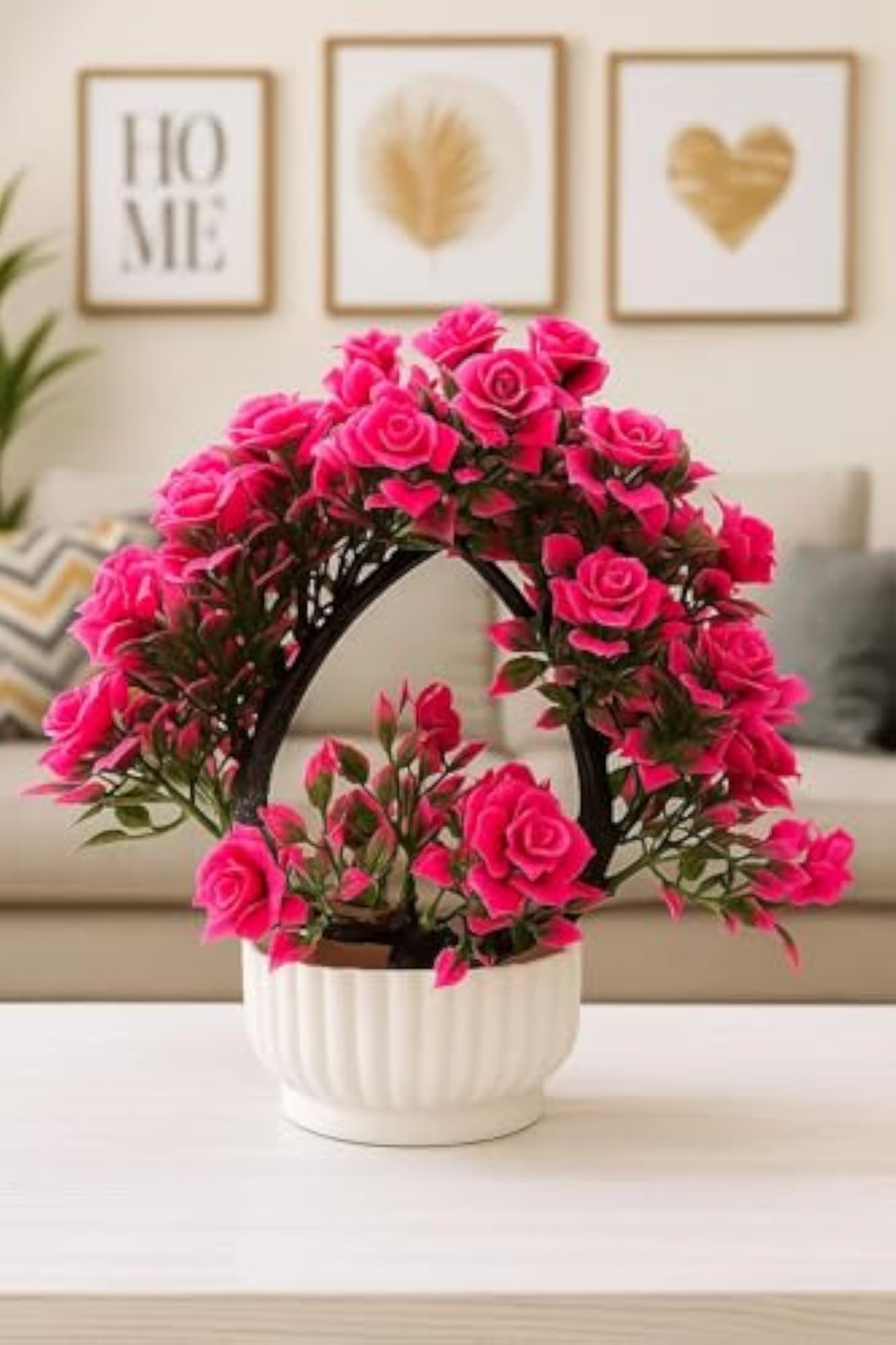 Artificial Rose Plant with White Ceramic Pot