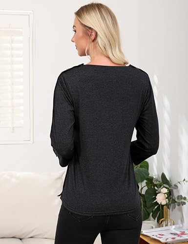 Image of Post Shoulder Surgery Shirts for Women Tear Away 3 /4 Sleeve Full Open Side Snap Dialysis Chemo Adaptive Clothing