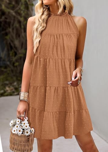 Image of KIRUNDO Summer Sundresses for Women Halter Dress Babydoll