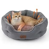 Bedsure Self Warming Cat Bed - Round Cat Beds for Indoor Cats, Washable Pet Bed for Puppy and Kitten with Slip-Resistant Bottom, 20 Inches, Self Warming Grey, Non-Electric