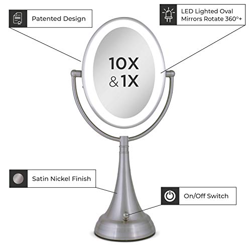 Zadro LEDOVLV410 - LED Lighted 10X/1X Oval Vanity Mirror with Satin Nickel Finish