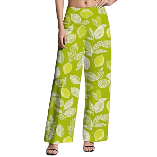 ZOCANIA Palazzo Pants for Women Cartoon Fruits Pattern Comfy Womens Wide Leg Baggy Pants Casual Lounge Vacation Trousers