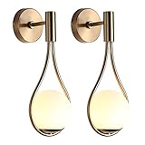 lanmou applique da parete in vetro per interno, 2 pezzi oro lampada da parete vetro e27 con paralume a sfera in vetro, bianco caldo 3000k lampada da comodino led per camera da letto, soggiorno deco