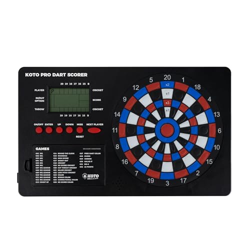 KOTO - Pro Dart Scoreboard, Spiele, Dart Zähler inkl. 32 Spiele, Spielstandsanzeige & Befestigungsmaterial, für 8 Spieler, batteriebetrieben