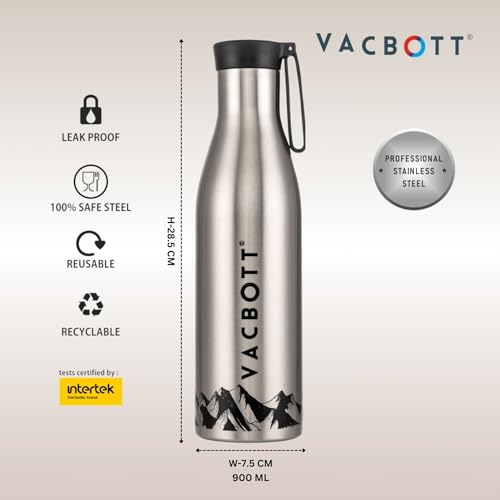 Image of Clay Craft Vacbott Aspen Double Walled18 Hours Hot and 24 Hours Cold Water Bottle Vacuum Insulated Flask Bottle 860 ml|2 Piece Steel Water Bottles for School, Office, Home, Gym, Leakproof
