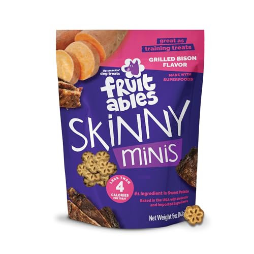 Fruitables Skinny Mini Dog Treats, Healthy Sweet Potato Treat for Dogs, Low Calorie & Delicious, Puppy Training, Free of Wheat, Corn and Soy, Made in the USA, Grilled Bison Flavor, 5oz