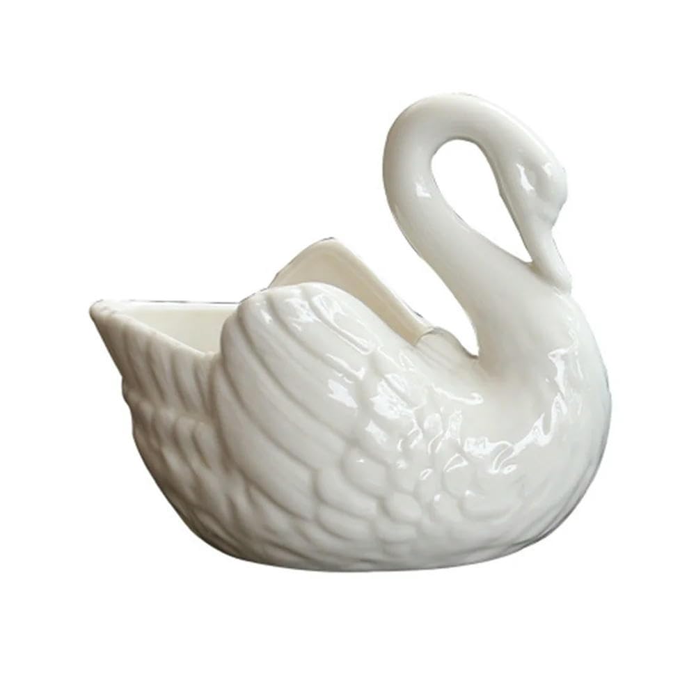 TPIONEER White Pink Blue Swan Ceramic Ornaments Decoration Desktop Storage Box Tealight Candles Holder Flower Pot Home Decor Furnishings